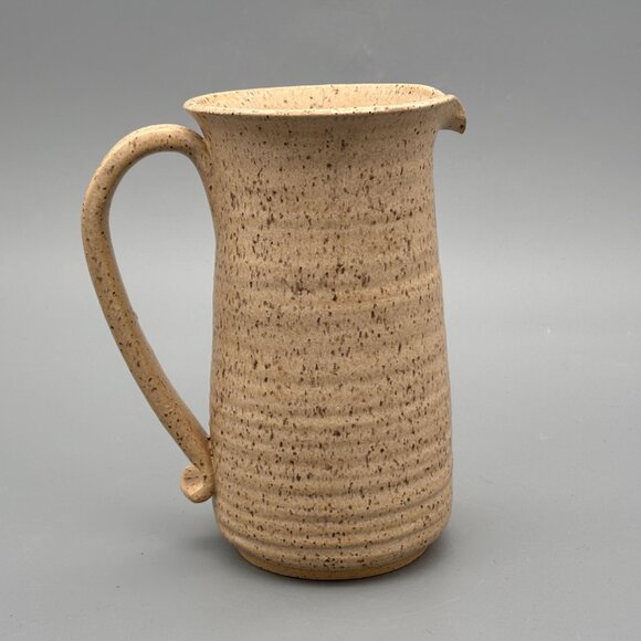 Vintage Studio Pottery Pitcher with Incised Wheat Design and Speckled Stoneware - Picture 4 of 8